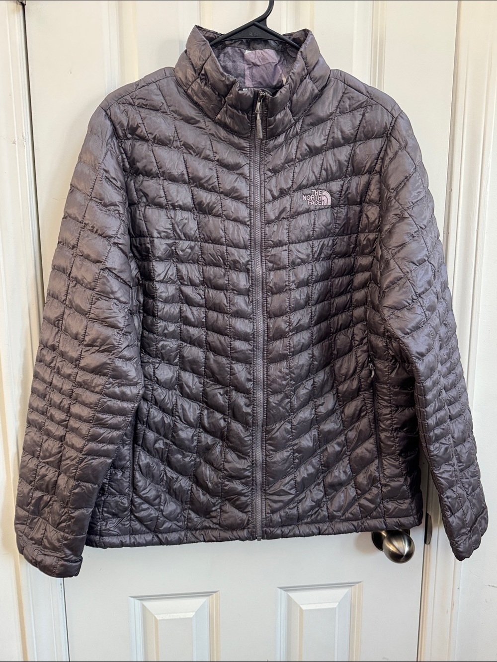 The North Face Women's Quilted Puffer Jacket - Eggplant Purple & Dark Gray - Picture 1 of 8
